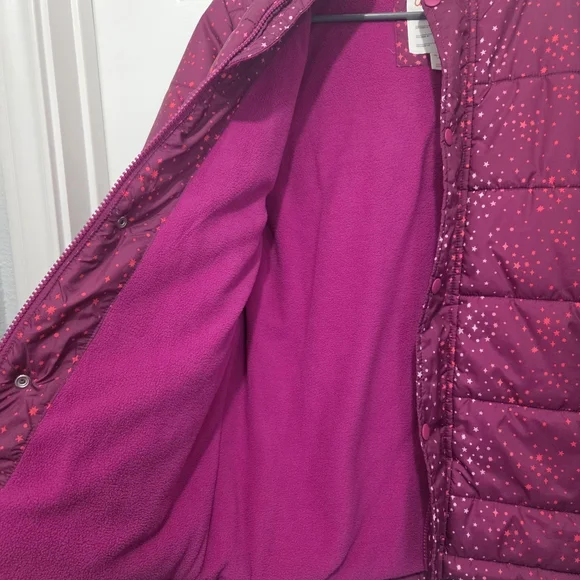 Cat & Jack Girl Magenta Star Print Heavyweight Puffer Winter Snow Jacket Sz XL - Picture 6 of 12